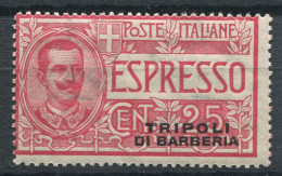 Tripoli De Barberia 1909 Sass. 1 Sans Gomme 100% Exprés 25 Cents - Altri & Non Classificati