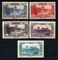 Grand Liban -  1937 - Sites  - PA 65 à 67 + 70/71  - Neufs * - MLH - Poste Aérienne