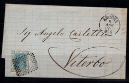 Italie 1871 Sass. 26 Enveloppe 100% Ancona (Viterbo) - Oblitérés