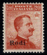 Rhodes 1917 Sass. 10 Neuf * MH 100% 20 Cents - Egée (Rodi)