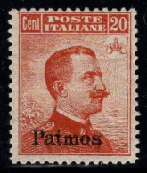 Patmos 1917 Sass. 9 Neuf * MH 80% 20 Cents - Egée (Patmo)