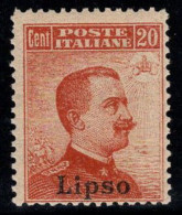 Lipsus (Lipsus) 1917 Sass. 9 Neuf * MH 100% 20 Cents - Egée (Lipso)