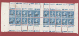 CARNET SEMEUSE CAMEE N°217 C2 -25 C /30 BLEU TYPE IIB-PUB GIBBS-BLOC DE 20 TIMBRES ,ISSU DE FEUILLE DE 120 TIMBRES PREVU - Unused Stamps