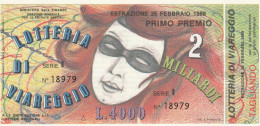 BIGLIETTO LOTTERIA VIAREGGIO 1989 (SY115 - Billetes De Lotería