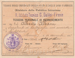 TESSERA DI RICONOSCIMENTO 1923 PROFESSORE (PIEGA CENTRALE) (SY99 - Seals Of Generality