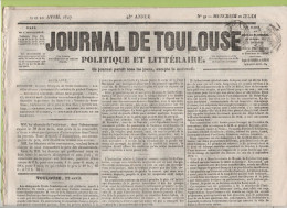 JOURNAL DE TOULOUSE 21 4 1847 - OBSEQUES DE CECILE COMBETTES ( TENTATIVE DE VIOL ET MEURTRE PAR PRETRE - SALIES DU SALAT - 1800 - 1849