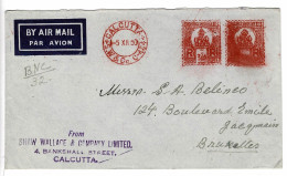 Enveloppe Letter Lettre Cover India Postage 3/4 Rupee Calcutta Stamp Cachet Shaw Wallace & Company Limited - Covers & Documents