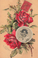 Catharina KLEIN * CPA Illustrateur Klein * Femme Dans Un Médaillon * Artiste 1900 ? * Fleurs Flowers Roses + PAILLETTES - Klein, Catharina