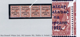 Ireland 1922 Harrison Rialtas 5-line Coils,1½d Var. "Stop Afer S" In Coil Join Strip Of 4 Mint Unmounted - Nuovi