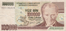 BANCONOTA TURCHIA 100000 LIRA VF (VX990 - Turquie