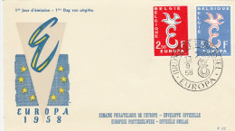 FDC EUROPA 1958 EMISSIONE BELGIO (VX197 - 1951-1960