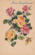 CARTOLINA BUON COMPLEANNO FIORI ROSE CIRCA 1940 . CENT.30 (VX1465 - Anniversaire