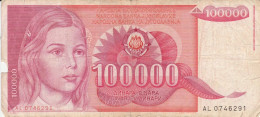 BANCONOTA JUGOSLAVIA 100000 DINARA VF (VX1004 - Yougoslavie