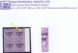 Ireland 1922-23 Thom Saorstát 3-line Overprint In Blue-black On 3d Violet, Error "Accent Missing" R15/12, Error Is Unmou - Nuovi