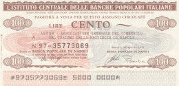 MINIASSEGNO FDS ICBP-BANCA POPOLARE NAPOLI L.100 ASCOM NAPOLI (YA569 - [10] Assegni E Miniassegni