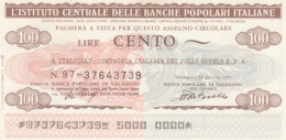 MINIASSEGNO FDS ICBP-BANCA POPOLARE VALDAGNO L.100 ITALJOLLY (YA570 - [10] Assegni E Miniassegni