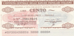 MINIASSEGNO FDS ICBP-BANCA POPOLARE PESARESE L.100 CONFESERCENTI PESARO (YA568 - [10] Assegni E Miniassegni