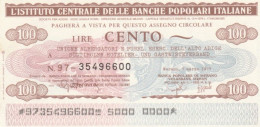 MINIASSEGNO FDS ICBP-BANCA POPOLARE MERANO L.100 UNIONE ALBERGATORI ALTO ADIGE (YA575 - [10] Assegni E Miniassegni