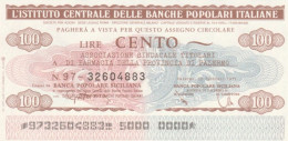 MINIASSEGNO FDS ICBP-BANCA POPOLARE SICILIANA L.100 ASS TITOLARI FARMACIA PALERMO (YA581 - [10] Assegni E Miniassegni