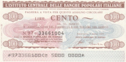 MINIASSEGNO FDS ICBP-BANCA POPOLARE NAPOLI L.100 ASCO SANNIO (YA578 - [10] Assegni E Miniassegni