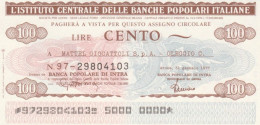 MINIASSEGNO FDS ICBP-BANCA POPOLARE INTRA L.100 MATTEL GIOCATTOLI (YA593 - [10] Assegni E Miniassegni