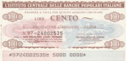 MINIASSEGNO FDS ICBP-BANCA POPOLARE SANTO STEFANO L.100 ASS ALBERGATORE CAORLE (YA606 - [10] Assegni E Miniassegni