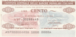 MINIASSEGNO FDS ICBP-BANCA POPOLARE PISA PONTEDERA L.100 CONFESERCENTI PISA (YA595 - [10] Assegni E Miniassegni