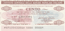 MINIASSEGNO FDS ICBP-BANCA POPOLARE SANT'ANGELO L.100 UNIONE COMM AGRIGENTO (YA621 - [10] Assegni E Miniassegni