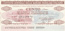 MINIASSEGNO FDS ICBP-BANCA POPOLARE BOLZANO L.100 UNIONE COMMERCIO BOLZANO (YA630 - [10] Assegni E Miniassegni