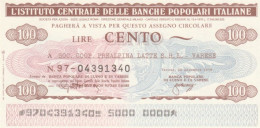 MINIASSEGNO FDS ICBP-BANCA POPOLARE LUINO VARESE L.100 COOP PREALPINA LATTE (YA636 - [10] Assegni E Miniassegni