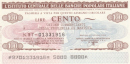 MINIASSEGNO FDS ICBP-BANCA POPOLARE MANTOVANA L.100 MANTOVA (YA640 - [10] Assegni E Miniassegni