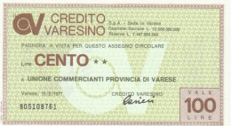 MINIASSEGNO FDS CREDITO VARESINO L.100 UNIONE COMM VARESE (YA653 - [10] Assegni E Miniassegni