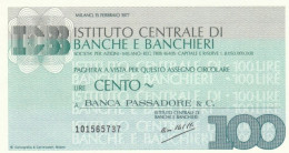 MINIASSEGNO FDS ISTITUTO CENTRALE BANCHE E BANCHIERI L.100 BANCA PASSADORE (YA672 - [10] Assegni E Miniassegni