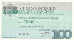 MINIASSEGNO FDS ISTITUTO CENTRALE BANCHE E BANCHIERI L.100 BANCA DEL CIMINO (YA678 - [10] Assegni E Miniassegni