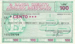 MINIASSEGNO FDS BANCA CREDITO AGRARIO BRESCIANO L.100 ASS COMM BRESCIA (YA154 - [10] Assegni E Miniassegni