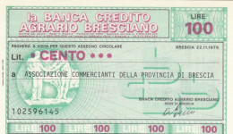 MINIASSEGNO FDS BANCA CREDITO AGRARIO BRESCIANO L.100 ASS COMM BRESCIA (YA155 - [10] Assegni E Miniassegni