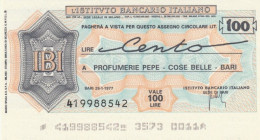 MINIASSEGNO FDS ISTITUTO BANCARIO ITALIANO L.50 PROFUMERIE PEPE -BARI (YA145 - [10] Assegni E Miniassegni