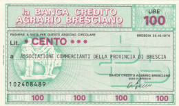 MINIASSEGNO FDS BANCA CREDITO AGRARIO BRESCIANO L.100 ASS COMM BRESCIA (YA149 - [10] Assegni E Miniassegni