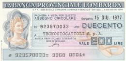 MINIASSEGNO FDS BANCA PROV.LOMBARDA L.200 TECNOGIOCATTOLI (YA85 - [10] Assegni E Miniassegni