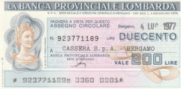 MINIASSEGNO FDS BANCA PROV.LOMBARDA L.200 CASSERA (YA84 - [10] Assegni E Miniassegni