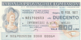 MINIASSEGNO FDS BANCA PROV.LOMBARDA L.200 INVERNIZZI (YA76 - [10] Assegni E Miniassegni