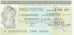 MINIASSEGNO FDS BANCA PROV.LOMBARDA L.100 INVERNIZZI (YA36 - [10] Assegni E Miniassegni