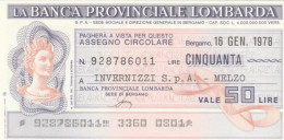 MINIASSEGNO FDS BANCA PROV.LOMBARDA L.50 INVERNIZZI (YA21 - [10] Assegni E Miniassegni