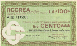 MINIASSEGNO FDS ICCREA L.100 FEDERESERCENTI (YA9 - [10] Assegni E Miniassegni