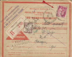 FRANCE 1F75 PERFORE + TAXE 1F SUR CARTE REMBOURSEMENT RECOMMANDEE TOULOUSE POUR PLAISANCE ( GERS ) DE 1930 LETTRE COVER - Covers & Documents