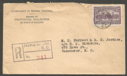 1938 Registered Cover 13c Charlottetown #224 CDS Prince George BC To Vancouver - Postal History