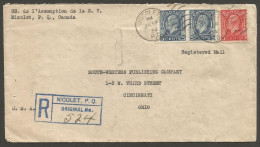 1934 Registered Cover 13c Medallions RPO Duplex Nicolet PQ Quebec To USA - Histoire Postale