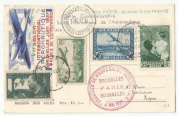 Belgique France Carte Commémorative Avec Vignette 1937 Salon Aéronautique - Cartas & Documentos