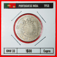 * ARMILLARY SPHERE (1958-1959): PORTUGUESE INDIA  1 ESCUDO 1958 ERROR! IN HOLDER!· LOW START ·  NO RESERVE! - Inde