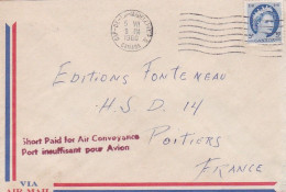 Canada-1960-Lettre CAP-DE-LA-MADELEINE Pour POITIERS (France)timbre Seul Sur Lettre-cachet 5-7-60--PORT INSUFFISANT - Lettres & Documents
